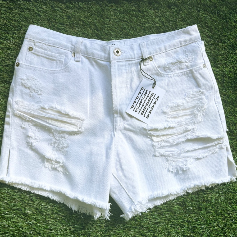 Pistola Distressed White Denim Shorts NWT Sz28